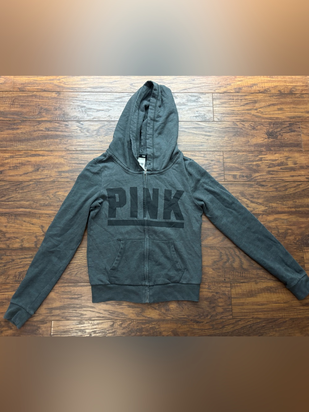 PINK Victoria's Secret Dark Gray Zip-Up Logo Hoodie size XS